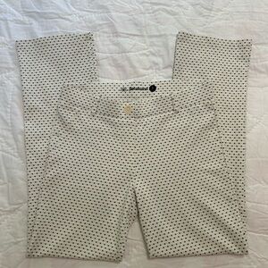 Betabrand Classic Yoga Dress Pant Straight Womens S Petite Cream/Black Dots